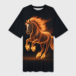 Футболка женская длинная Китайский огненный жеребец, цвет: 3D-принт