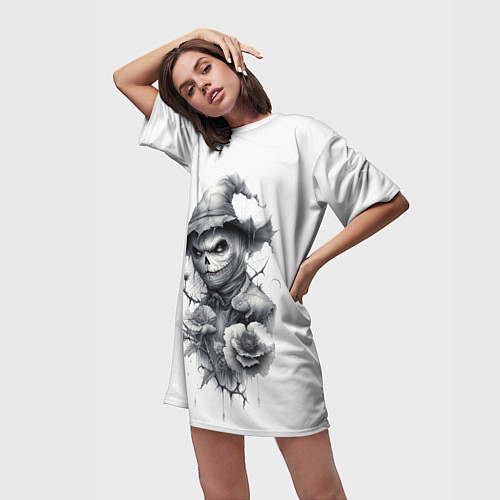 Женская длинная футболка Eerie Scarecrow / 3D-принт – фото 3