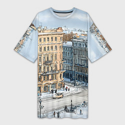 Футболка женская длинная Зимняя улица Питера, цвет: 3D-принт