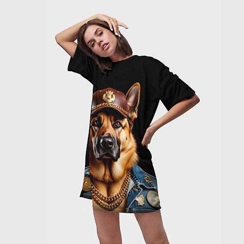 Женская длинная футболка Овчарка в бейсболке / 3D-принт – фото 3