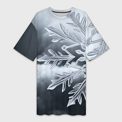 Футболка женская длинная Снежинка на черно белое, цвет: 3D-принт