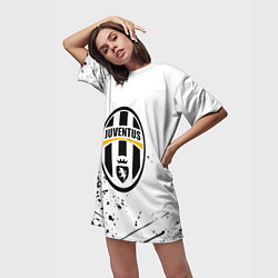 Футболка женская длинная Ювентус черные краски всплеск, цвет: 3D-принт — фото 2