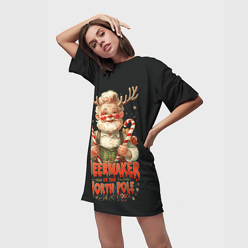 Женская длинная футболка Санта с рогами оленя / 3D-принт – фото 3