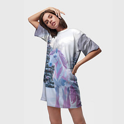 Футболка женская длинная Геометрическая новогодняя лошадка, цвет: 3D-принт — фото 2