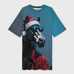 Женская длинная футболка Лошадь в новогоднем стиле