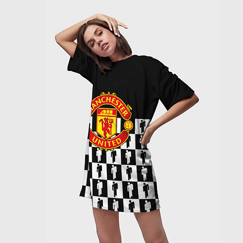 Женская длинная футболка Манчестер Юнайтед люди паттерн / 3D-принт – фото 3