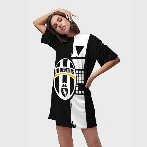 Женская длинная футболка Ювентус геометрия белая / 3D-принт – фото 3