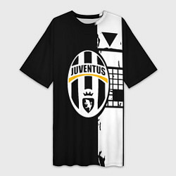 Футболка женская длинная Ювентус геометрия белая, цвет: 3D-принт