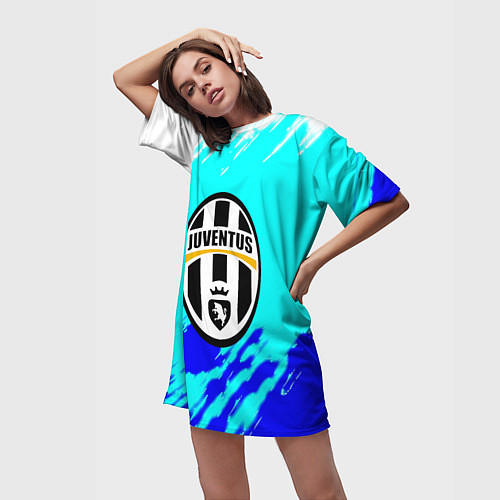 Женская длинная футболка Ювентус краски штрихи текстура / 3D-принт – фото 3