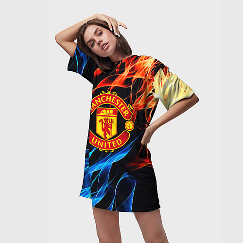 Женская длинная футболка Манчестер Юнайтед огонь битва / 3D-принт – фото 3