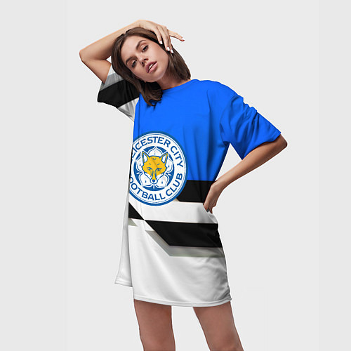 Женская длинная футболка Лестер сити геометрия полосы / 3D-принт – фото 3