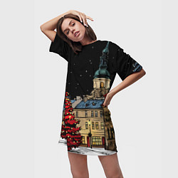 Футболка женская длинная Красная новогодняя елка, цвет: 3D-принт — фото 2