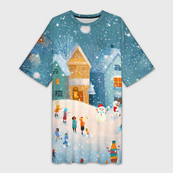 Футболка женская длинная Новогодние каникулы, цвет: 3D-принт