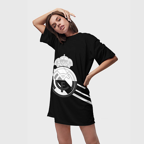 Женская длинная футболка Реал Мадрид полосы текстура линии / 3D-принт – фото 3