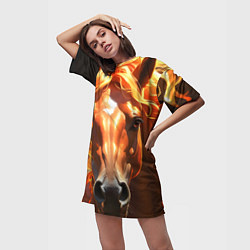 Футболка женская длинная Портрет огненной лошади, цвет: 3D-принт — фото 2