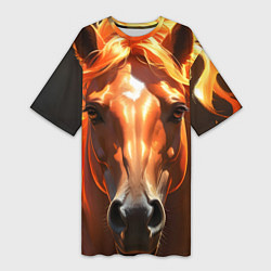 Футболка женская длинная Портрет огненной лошади, цвет: 3D-принт