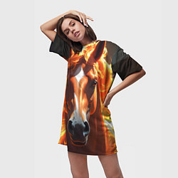 Футболка женская длинная Статная огненная лошадь, цвет: 3D-принт — фото 2