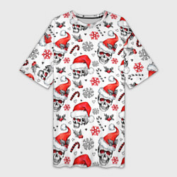 Футболка женская длинная Новогодние черепа, цвет: 3D-принт