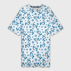 Футболка женская длинная Весёлые снеговики, цвет: 3D-принт