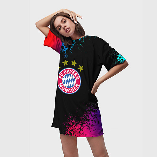 Женская длинная футболка Бавария Мюнхен краски неон градиент / 3D-принт – фото 3