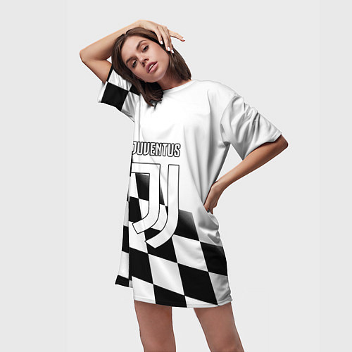 Женская длинная футболка Ювентус клетка краски / 3D-принт – фото 3