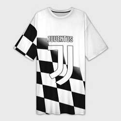 Футболка женская длинная Ювентус клетка краски, цвет: 3D-принт