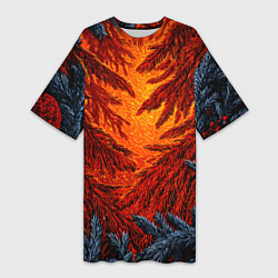 Футболка женская длинная Новогодние ветки елок, цвет: 3D-принт