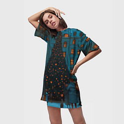 Футболка женская длинная Люди встречают новый год во дворе, цвет: 3D-принт — фото 2