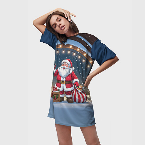 Женская длинная футболка Санта с мешком подарков / 3D-принт – фото 3