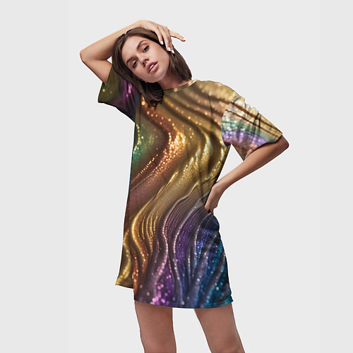 Женская длинная футболка Сморщенные складочки жидкости / 3D-принт – фото 3