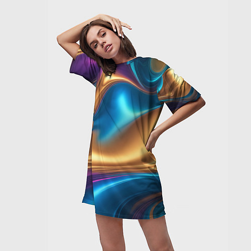 Женская длинная футболка Сплавы разноцветные / 3D-принт – фото 3