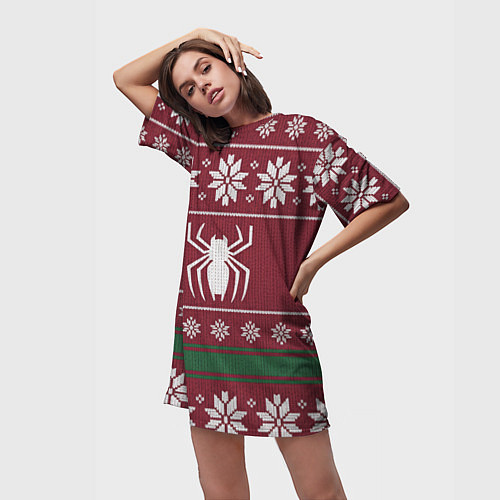 Женская длинная футболка Рождественский свитер Человека паука / 3D-принт – фото 3