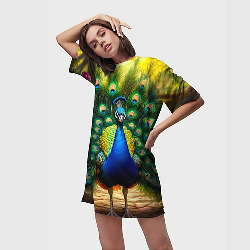 Женская длинная футболка Царственный павлин / 3D-принт – фото 3