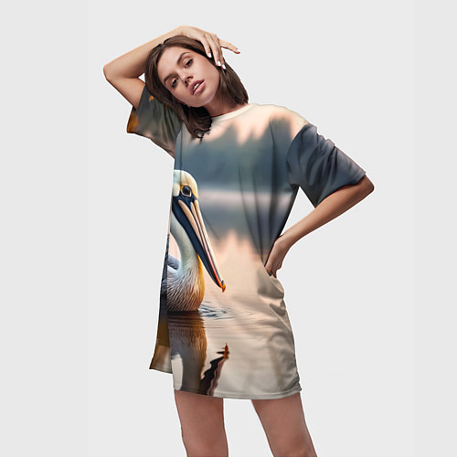 Женская длинная футболка Пеликан на рассвете / 3D-принт – фото 3