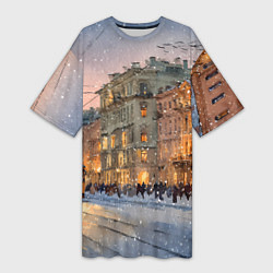 Футболка женская длинная Зимний Санкт-Петербург, цвет: 3D-принт