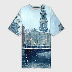 Футболка женская длинная Зимний Питер, цвет: 3D-принт