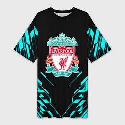 Футболка женская длинная Ливерпуль неон геометрия, цвет: 3D-принт