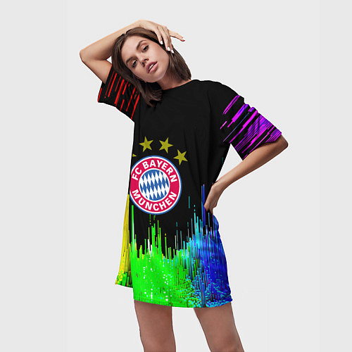Женская длинная футболка Бавария Мюнхен неон градиент / 3D-принт – фото 3