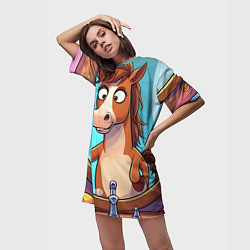 Футболка женская длинная Лошадка с расческой, цвет: 3D-принт — фото 2