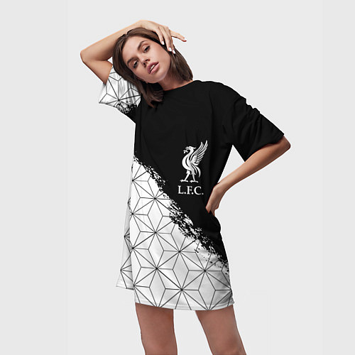 Женская длинная футболка Liverpool краски текстура геометрия / 3D-принт – фото 3