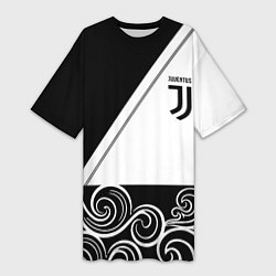 Футболка женская длинная Ювентус геометрия полосы текстура, цвет: 3D-принт