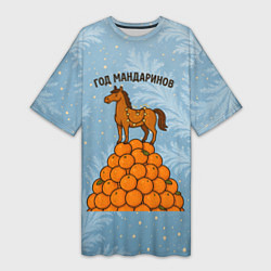 Футболка женская длинная Год мандаринов 2026, цвет: 3D-принт
