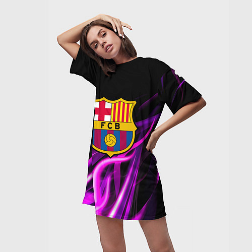 Женская длинная футболка Барселона неоновый огонь текстура / 3D-принт – фото 3