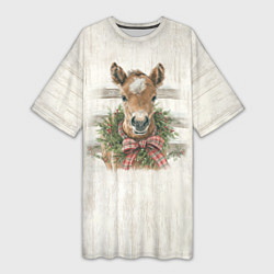 Футболка женская длинная Жеребёнок и новый год, цвет: 3D-принт