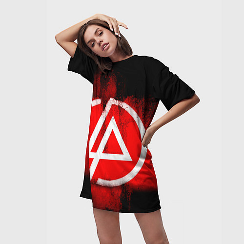 Женская длинная футболка Linkin Park: Red style / 3D-принт – фото 3