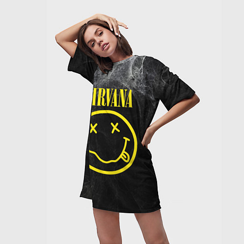Женская длинная футболка Nirvana Smoke / 3D-принт – фото 3
