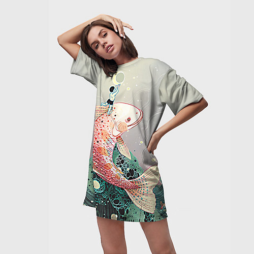 Женская длинная футболка Рыба / 3D-принт – фото 3