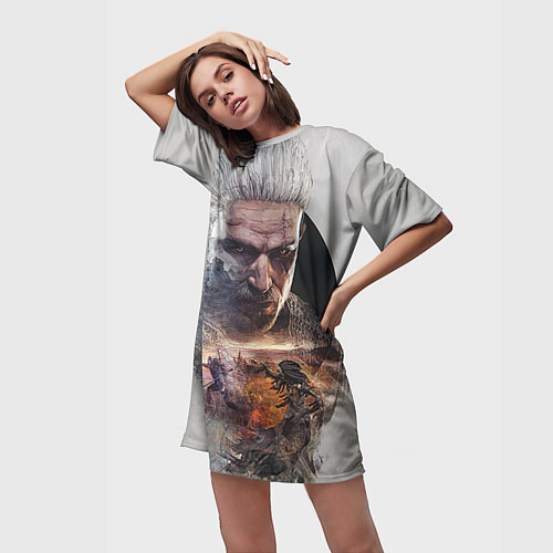 Женская длинная футболка Ведьмак / 3D-принт – фото 3