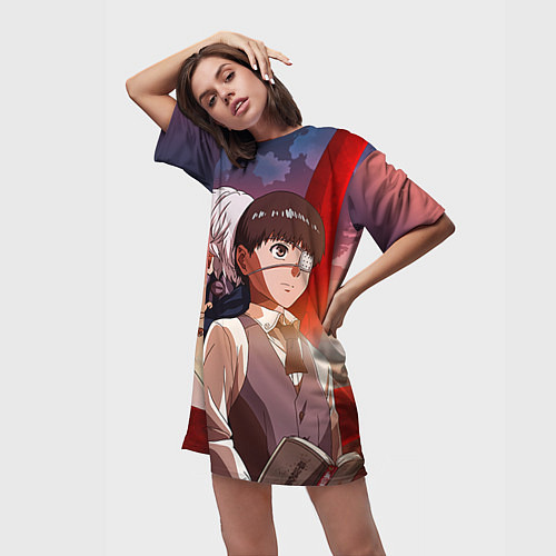 Женская длинная футболка Токийский Гуль / 3D-принт – фото 3