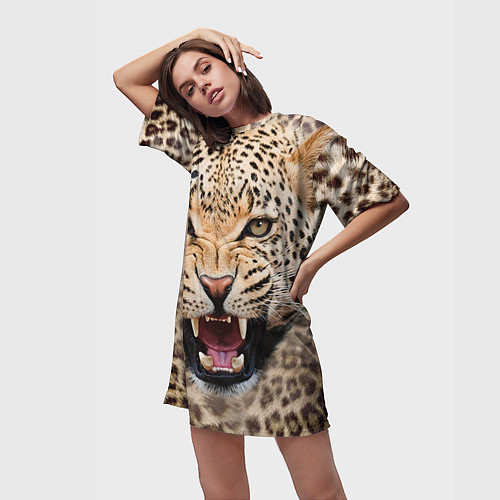 Женская длинная футболка Взгляд леопарда / 3D-принт – фото 3